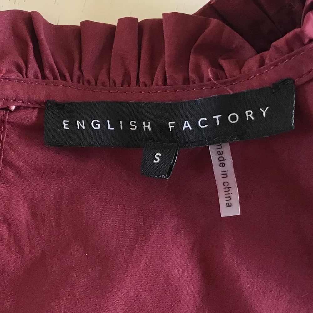ENGLISH FACTORY BURGUNDY RUFFLE SLEEVE POPLIN TOP - Picture 8 of 12
